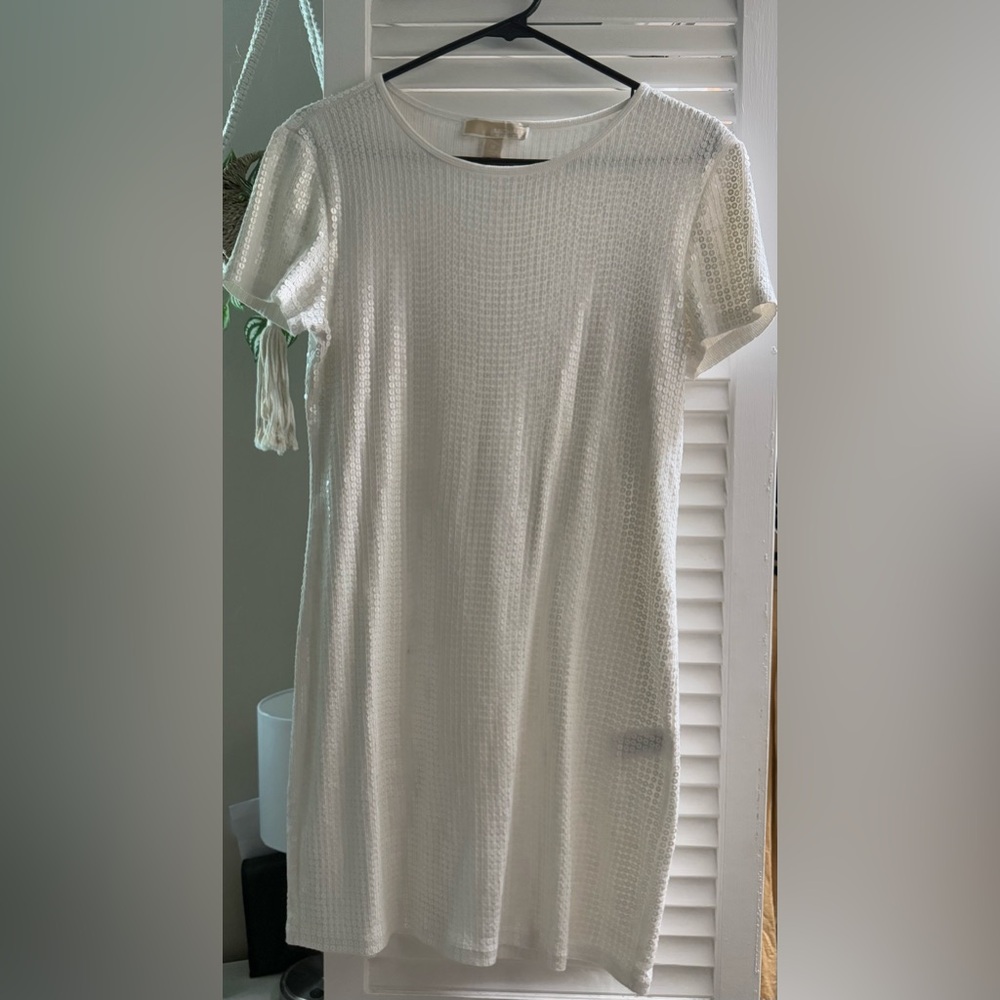 Michael Kors White Sequin Short Sleeve Top